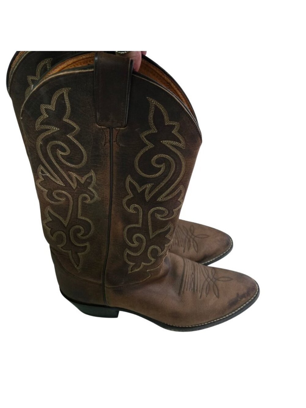 Justin Bay Apache Western Boots 2253 Distressed Brown Leather Stitching Size 10D